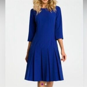 Badgley Mischka Cobalt Blue Pleated Drop-Waist Dress Size 12 | Luxe Cocktail